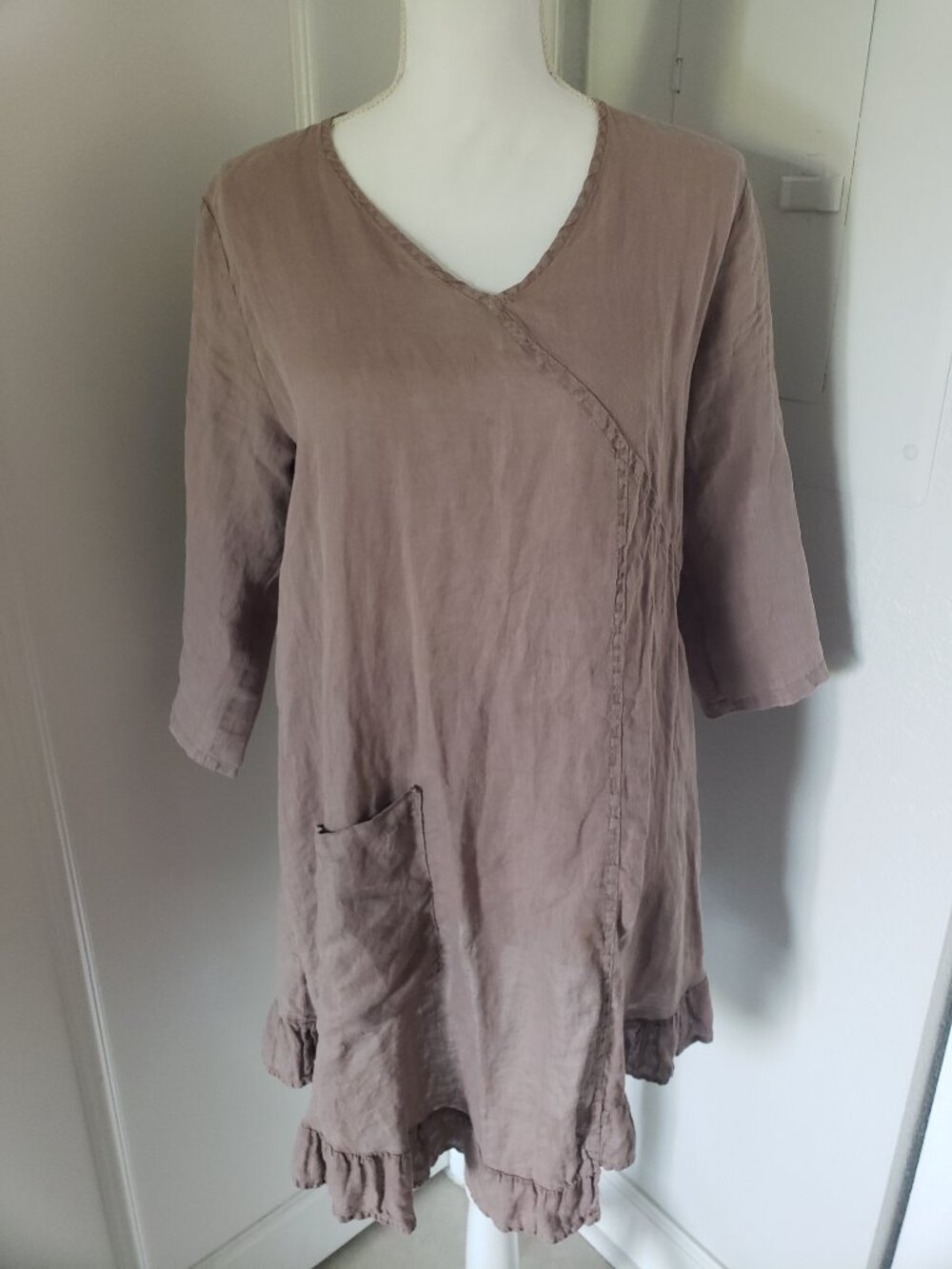 100% Linen Handkerchief Vneck Tunic Dress